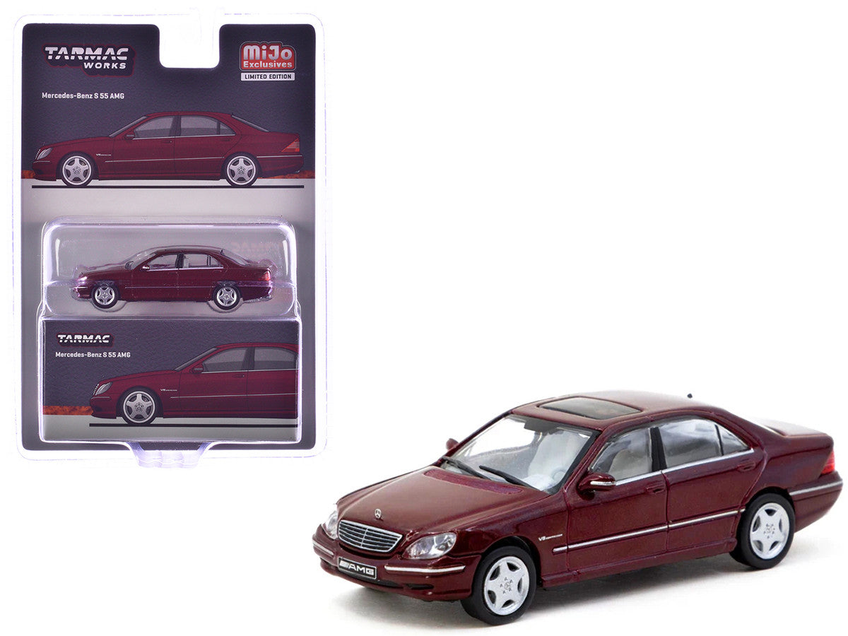 Mercedes-Benz S 55 AMG Bordeaux Red Metallic "Global64" Series 1/64 Diecast Model by Tarmac Works-2