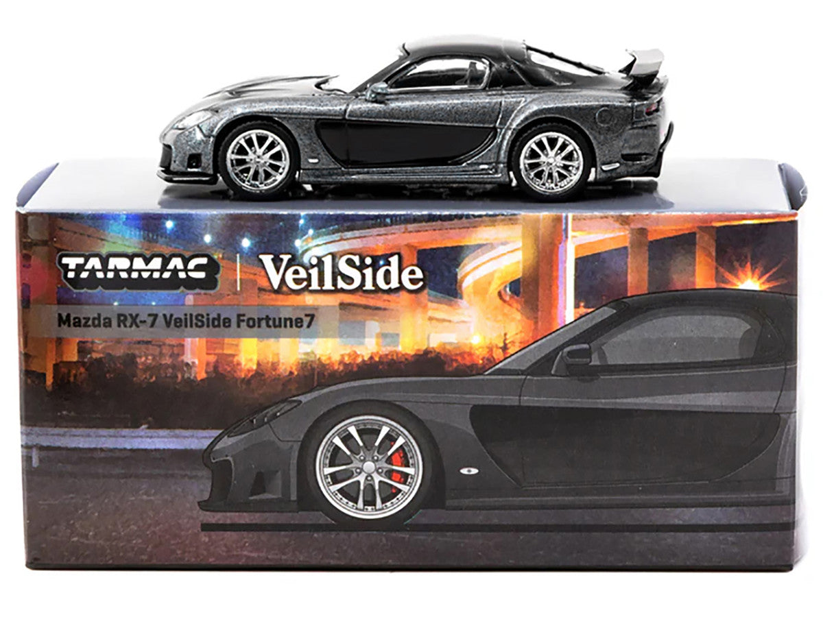 Mazda RX-7 "VeilSide Fortune7" RHD (Right Hand Drive) Gray Metallic and Black "Global64" Series 1/64 Diecast Model Car by Tarmac Works 2