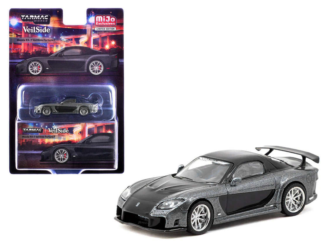 Mazda RX-7 "VeilSide Fortune7" RHD (Right Hand Drive) Gray Metallic and Black "Global64" Series 1/64 Diecast Model Car by Tarmac Works 3