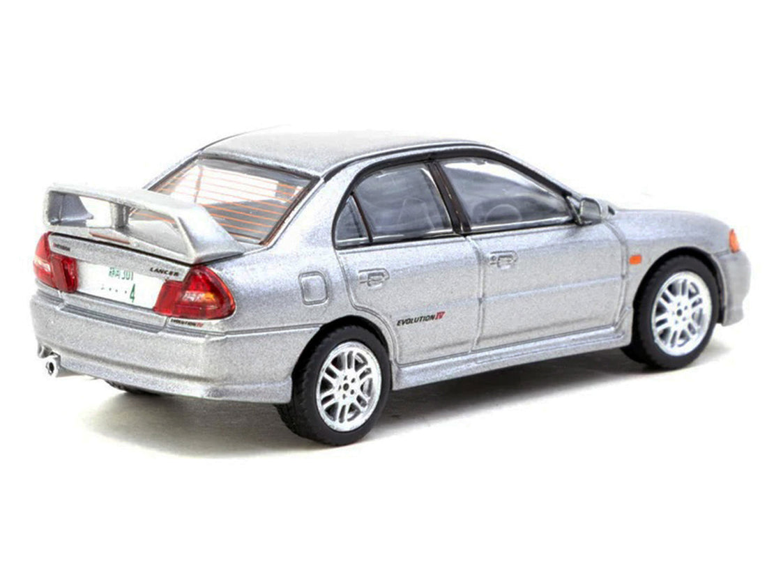 Mitsubishi Lancer Evolution IV Silver Metallic with Tarmac Cards "Global64" Series 1/64 Diecast Model by Tarmac Works-1