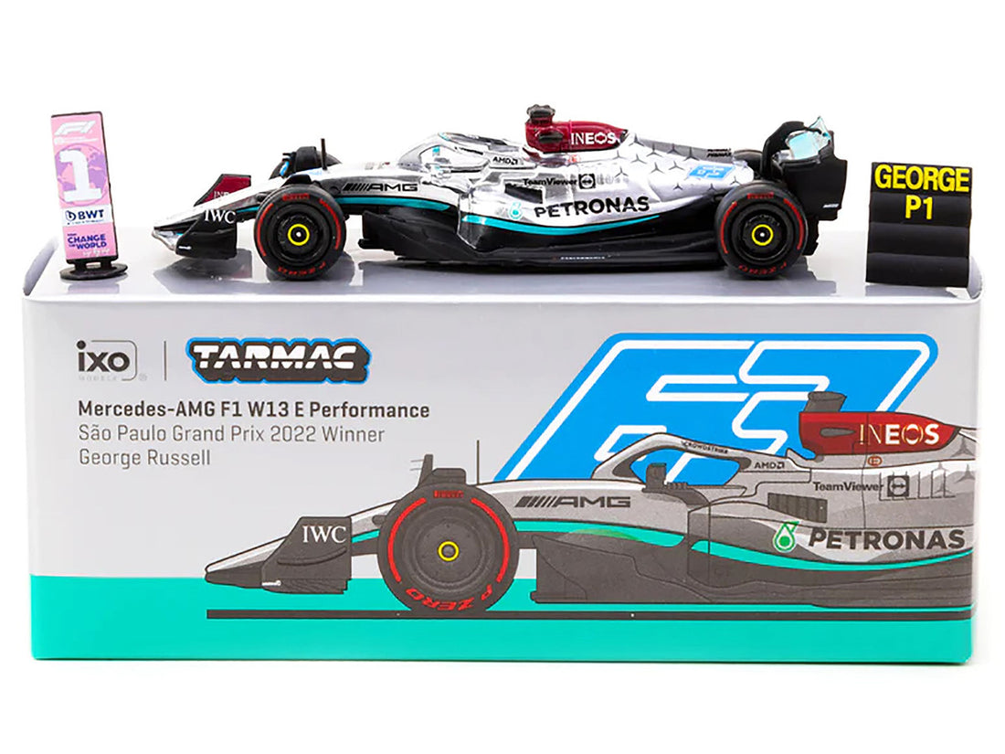 Mercedes-AMG F1 W13 E Performance #63 George Russell Formula One F1 Winner "Sao Paulo GP" (2022) "Global64" Series 1/64 Diecast Model Car by Tarmac Works-2