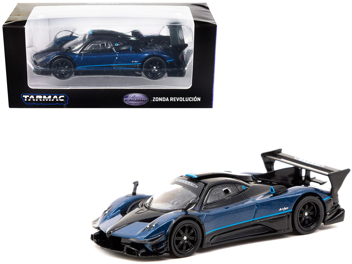 Pagani Zonda Revolucion Blue Metallic and Black with Light Blue Stripes "Global64" Series 1/64 Diecast Model Car by Tarmac Works-0
