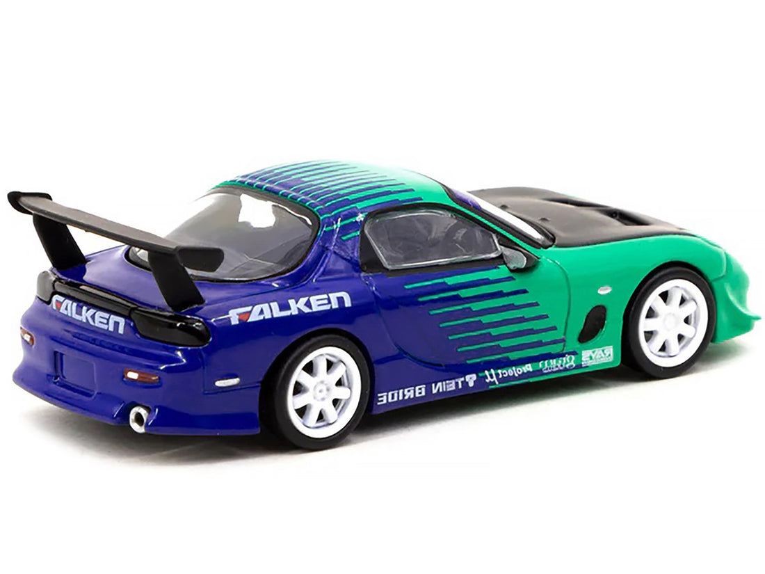 Mazda RX-7 FD3S RHD (Right Hand Drive) Green and Blue "Falken" Livery "Global64" Series 1/64 Diecast Model Car by Tarmac Works-1