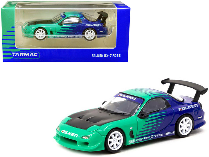 Mazda RX-7 FD3S RHD (Right Hand Drive) Green and Blue "Falken" Livery "Global64" Series 1/64 Diecast Model Car by Tarmac Works-0