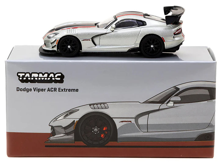 Dodge Viper ACR Extreme Silver Metallic with Black and Red Stripes "Global64" Series 1/64 Diecast Model by Tarmac Works-1