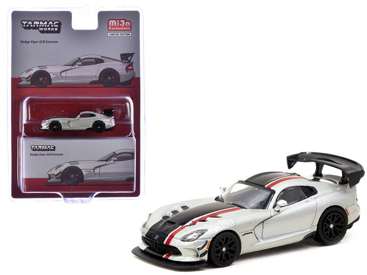 Dodge Viper ACR Extreme Silver Metallic with Black and Red Stripes "Global64" Series 1/64 Diecast Model by Tarmac Works-2