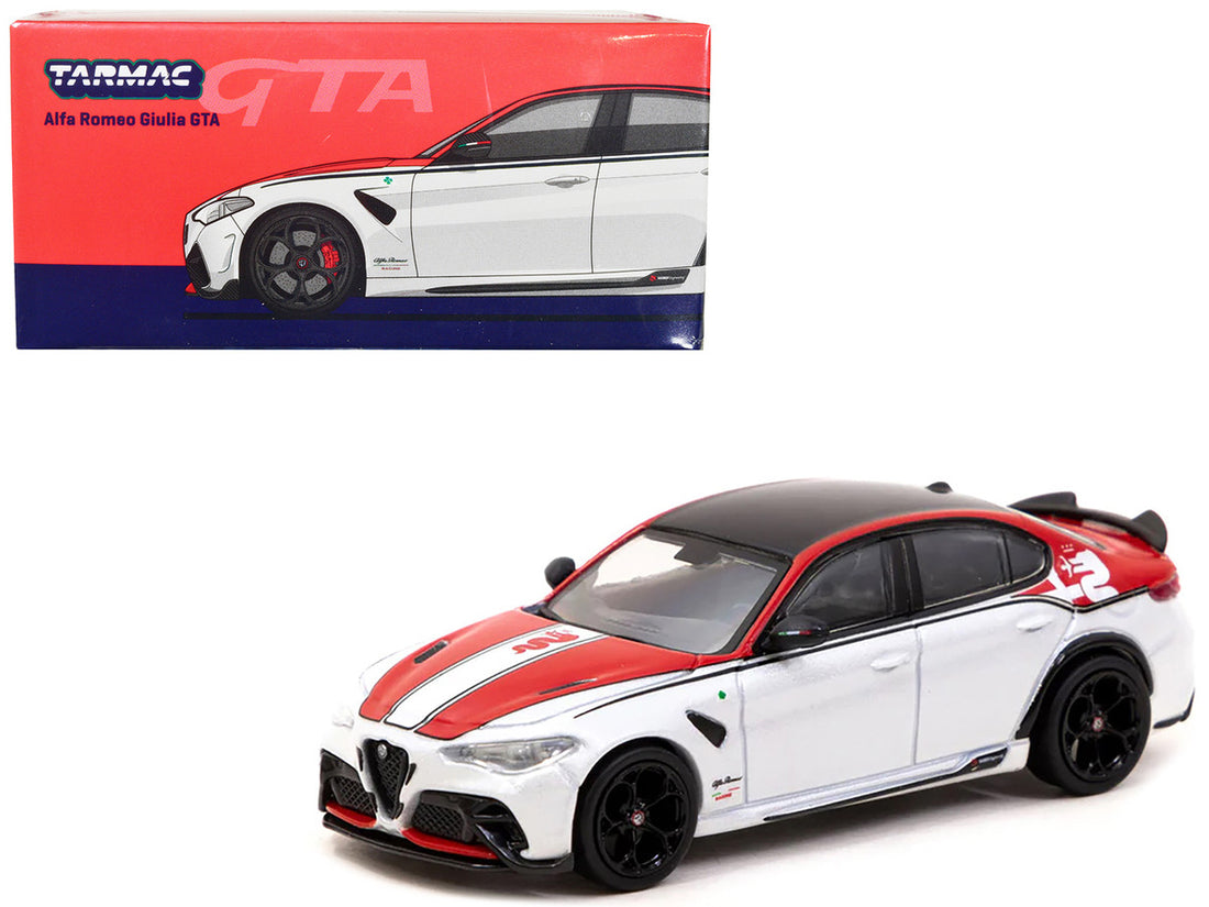 Alfa Romeo Giulia GTA White and Red with Black Top "Global64" Series 1/64 Diecast Model by Tarmac Works-0