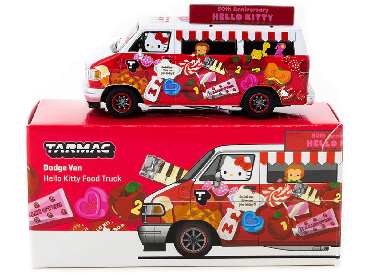 Dodge Van "Hello Kitty Food Truck" White and Red with Graphics "Global64" Series 1/64 Diecast Model by Tarmac Works-2