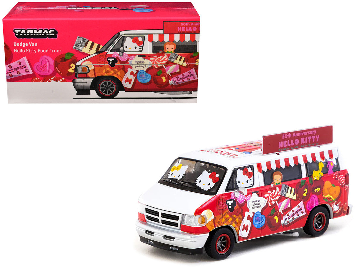 Dodge Van "Hello Kitty Food Truck" White and Red with Graphics "Global64" Series 1/64 Diecast Model by Tarmac Works-0