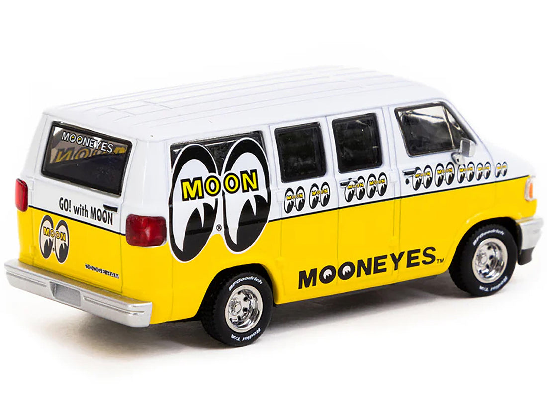 Dodge Van White and Yellow with Graphics "Mooneyes" "Global64" Series 1/64 Diecast Model by Tarmac Works-1