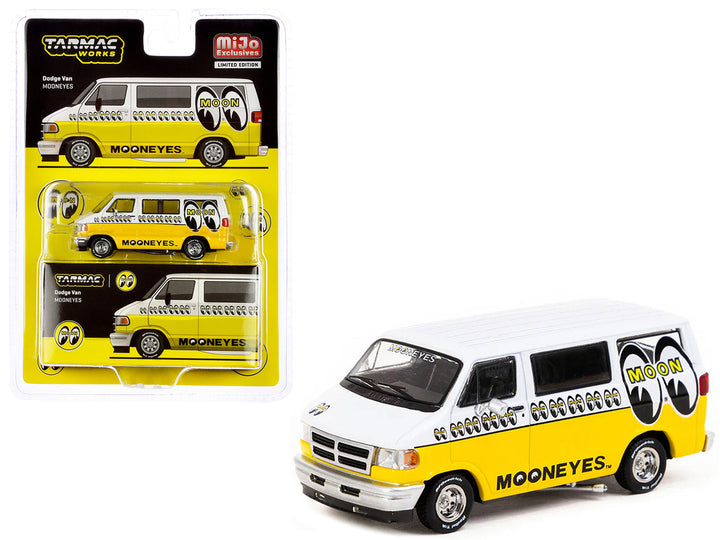 Dodge Van White and Yellow with Graphics "Mooneyes" "Global64" Series 1/64 Diecast Model by Tarmac Works-0