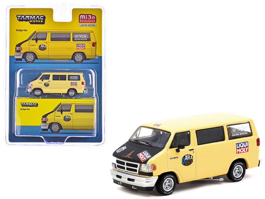 Dodge Ram 150 Van Yellow with Black Hood and Graphics "Global64" Series 1/64 Diecast Model by Tarmac Works-0