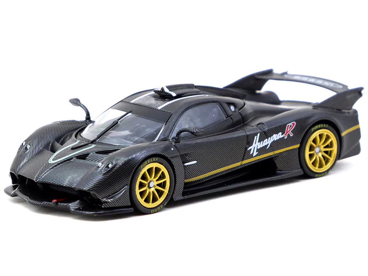 Pagani Huayra R Matt Black Carbon Fiber with Gold Wheels Limited Edition to 3552 pieces Worldwide "Global64" Series 1/64 Diecast Model by Tarmac Works-1