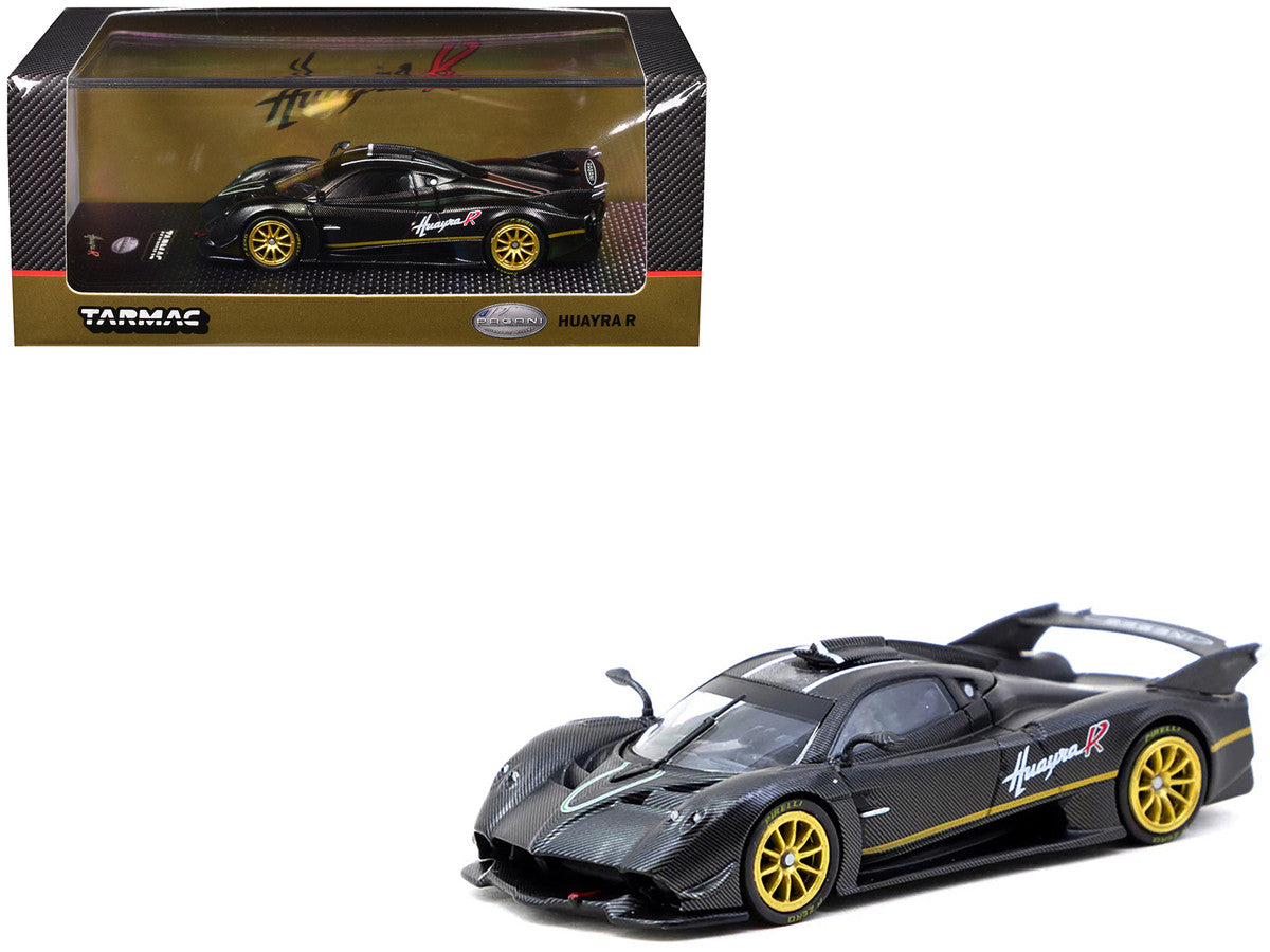 Pagani Huayra R Matt Black Carbon Fiber with Gold Wheels Limited Edition to 3552 pieces Worldwide "Global64" Series 1/64 Diecast Model by Tarmac Works-0