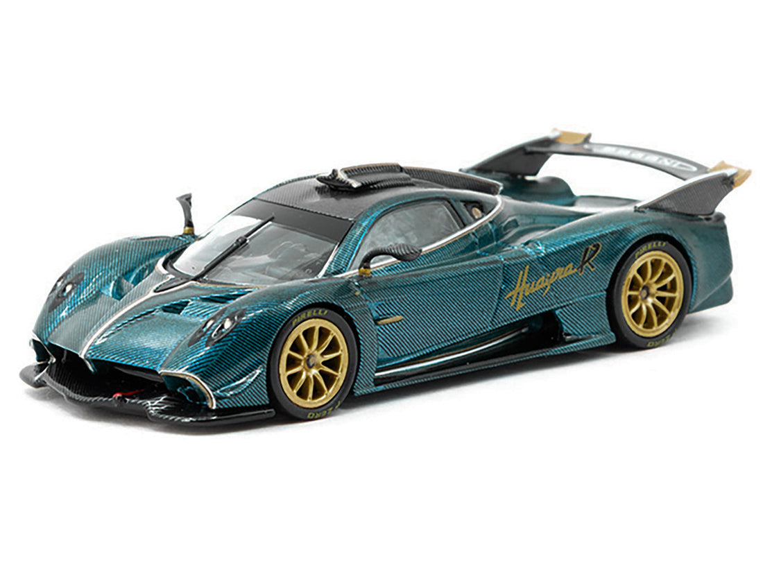 Pagani Huayra R Turquoise Carbon Fiber with Gold Wheels "Global64" Series 1/64 Diecast Model Car by Tarmac Works 3