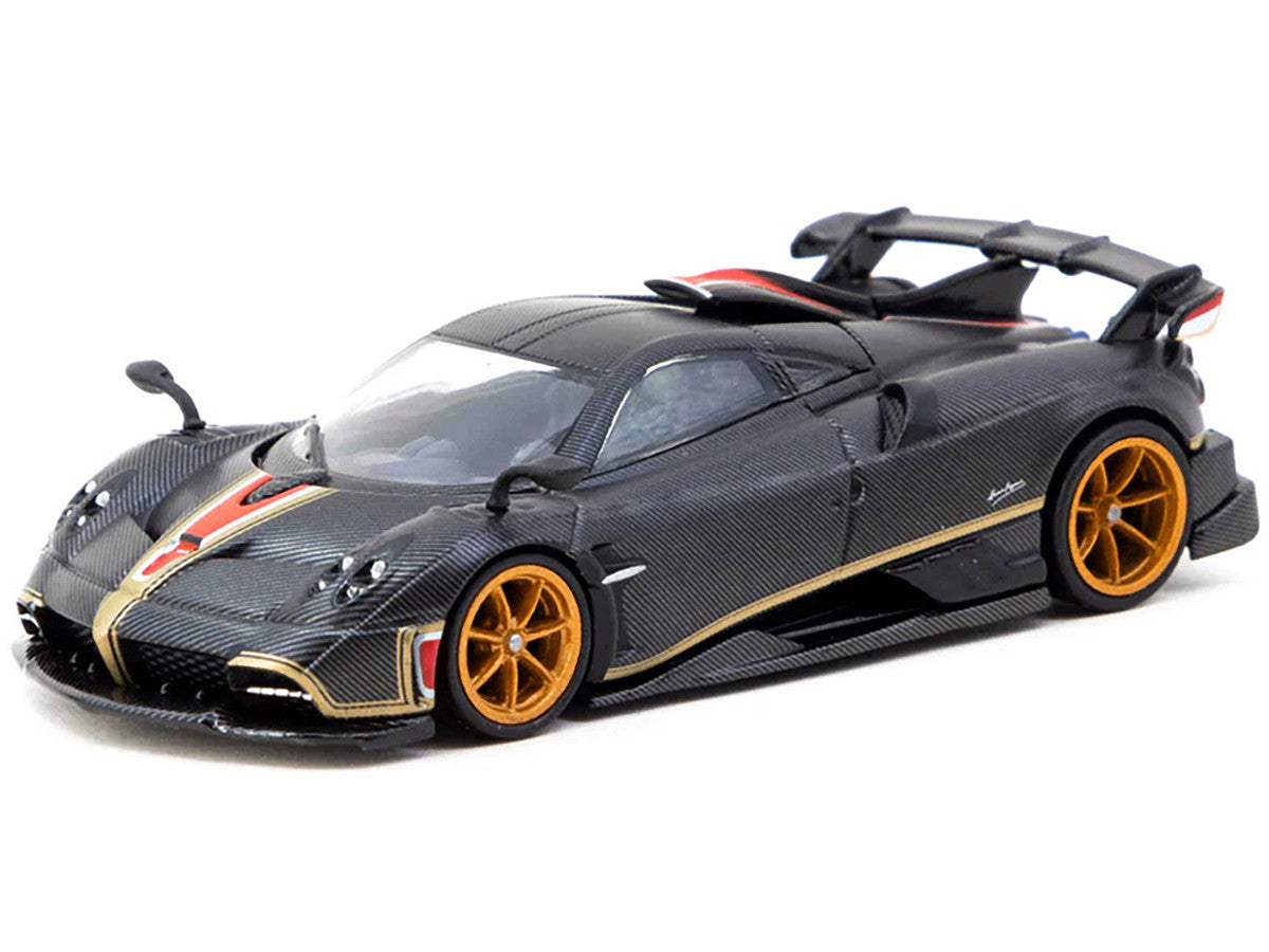 Pagani Imola Matt Black Carbon Fiber with Red Stripe "Global64" Series 1/64 Diecast Model by Tarmac Works-1