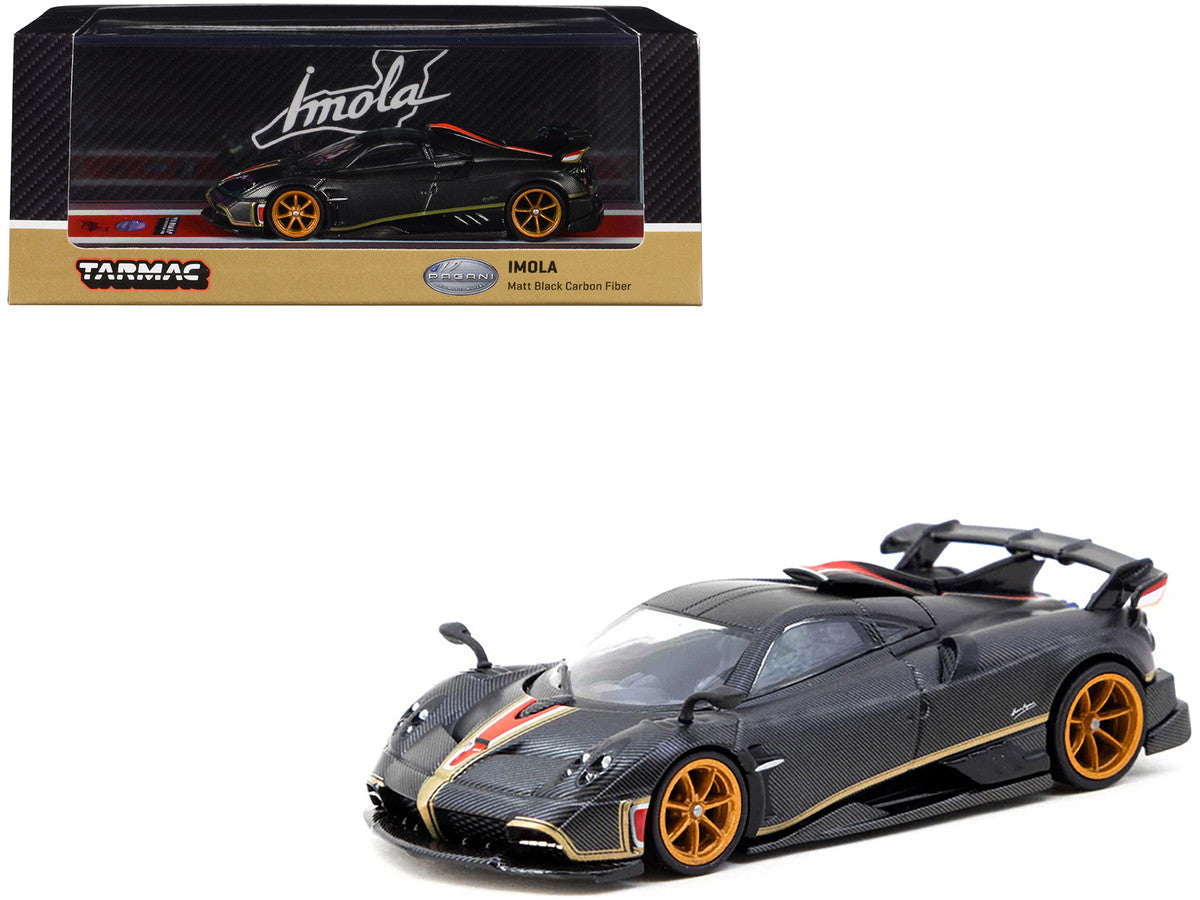 Pagani Imola Matt Black Carbon Fiber with Red Stripe "Global64" Series 1/64 Diecast Model by Tarmac Works-0