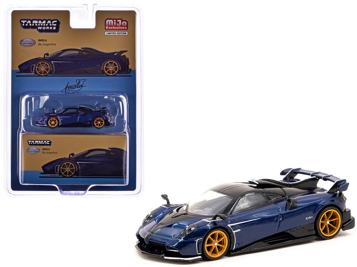 Pagani Imola Argentina Blue Metallic with Black Top "Global64" Series 1/64 Diecast Model by Tarmac Works-0