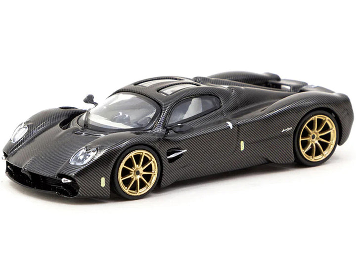 Pagani Utopia Black Carbon Fiber with Gold Wheels "Global64" Series 1/64 Diecast Model by Tarmac Works-0