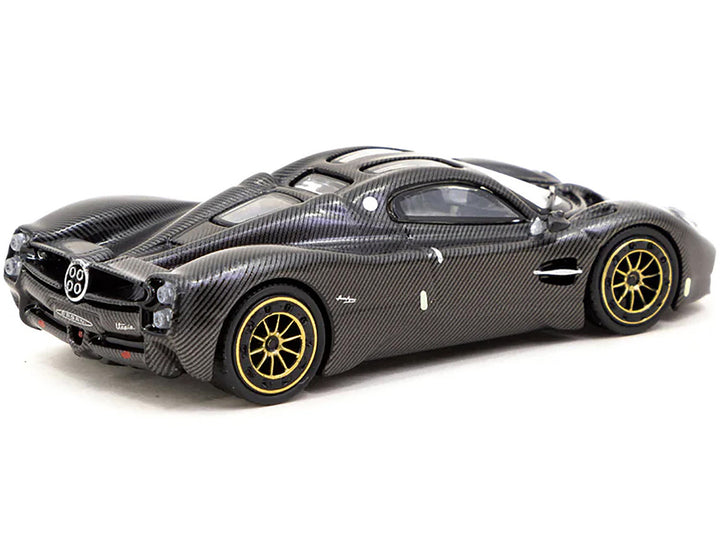 Pagani Utopia Black Carbon Fiber with Gold Wheels "Global64" Series 1/64 Diecast Model by Tarmac Works-1