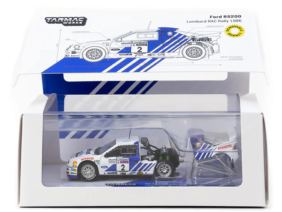 Ford RS200 #2 Stig Blomqvist - Bruno Berglund "Lombard RAC Rally" (1986) "Hobby64+" Series 1/64 Diecast Model Car by Tarmac Works-1