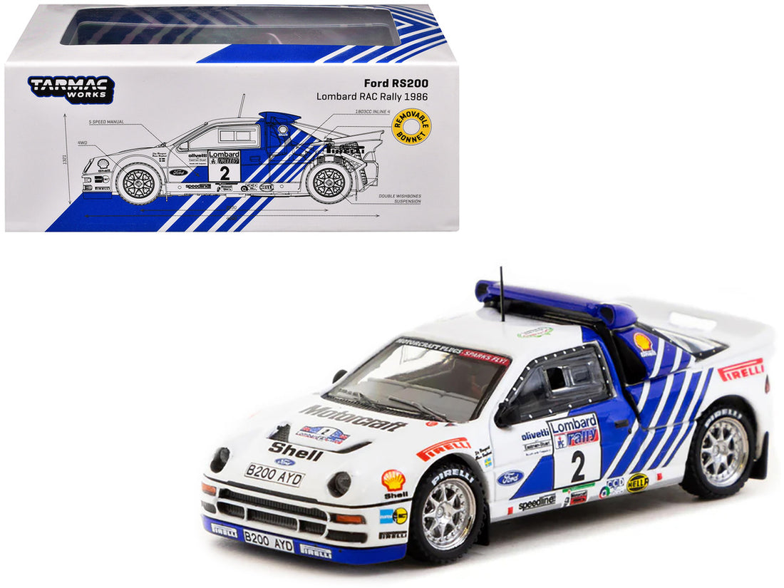 Ford RS200 #2 Stig Blomqvist - Bruno Berglund "Lombard RAC Rally" (1986) "Hobby64+" Series 1/64 Diecast Model Car by Tarmac Works-2