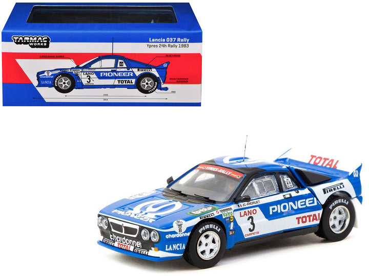 Lancia 037 Rally #3 Jean-Claude Andruet - Francoise Sappey 2nd Place "Ypres 24 Hours Rally" (1983) "Hobby64+" Series 1/64 Diecast Model Car by Tarmac Works-0