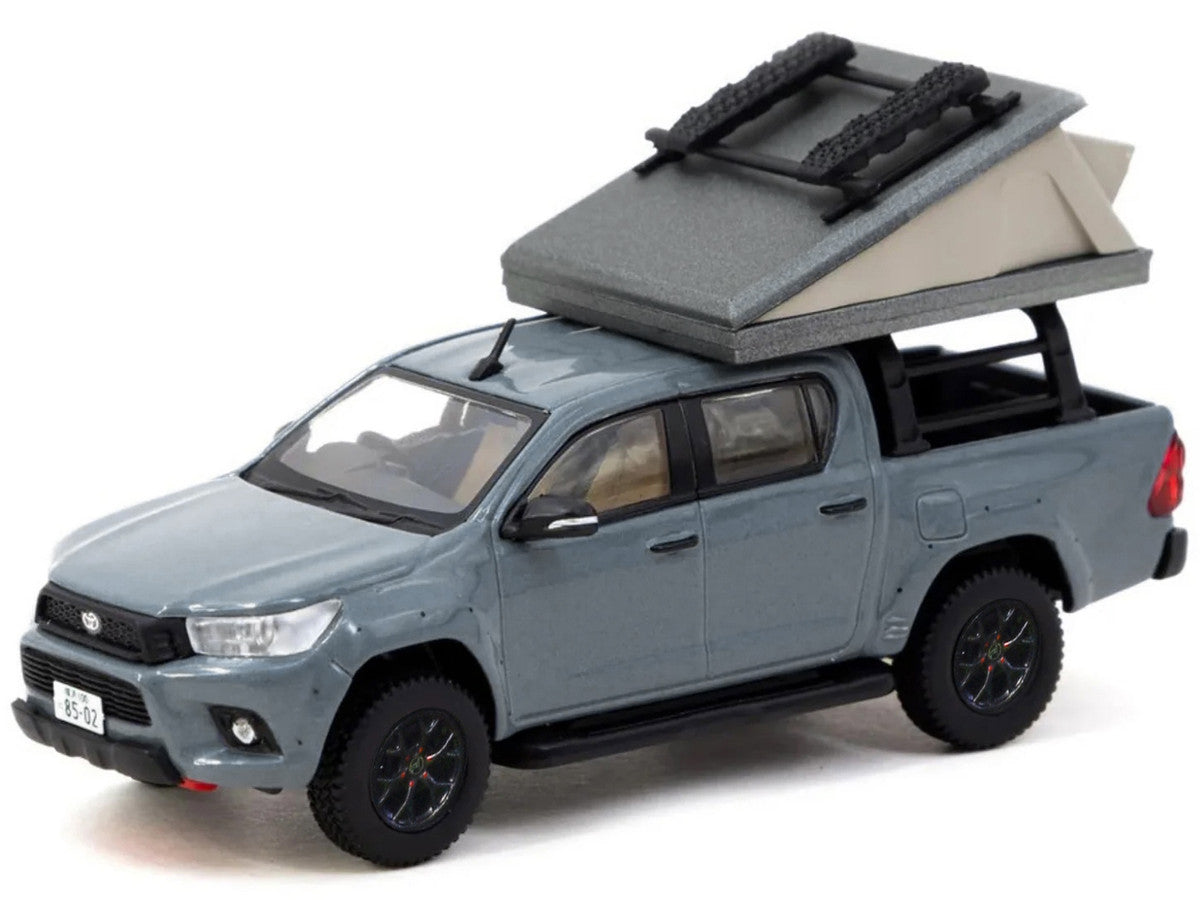 Toyota Hilux Pickup Truck RHD (Right Hand Drive) Gray with Camping Equipment "Road64" Series 1/64 Diecast Model Car by Tarmac Works-1