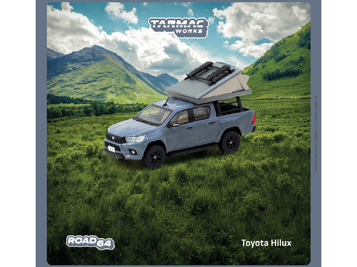 Toyota Hilux Pickup Truck RHD (Right Hand Drive) Gray with Camping Equipment "Road64" Series 1/64 Diecast Model Car by Tarmac Works-2