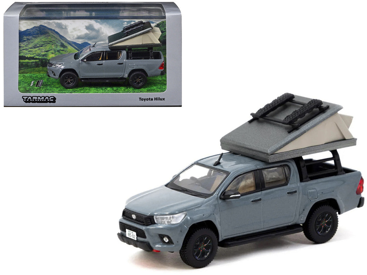 Toyota Hilux Pickup Truck RHD (Right Hand Drive) Gray with Camping Equipment "Road64" Series 1/64 Diecast Model Car by Tarmac Works-0