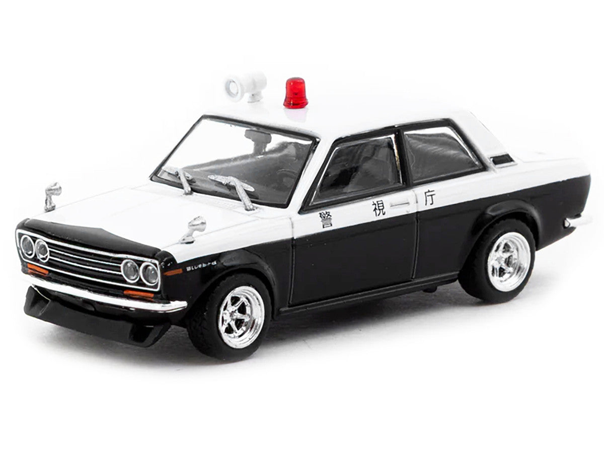 Datsun 510 "Japanese Police" Black and White "Road64" Series 1/64 Diecast Model Car by Tarmac Works-1