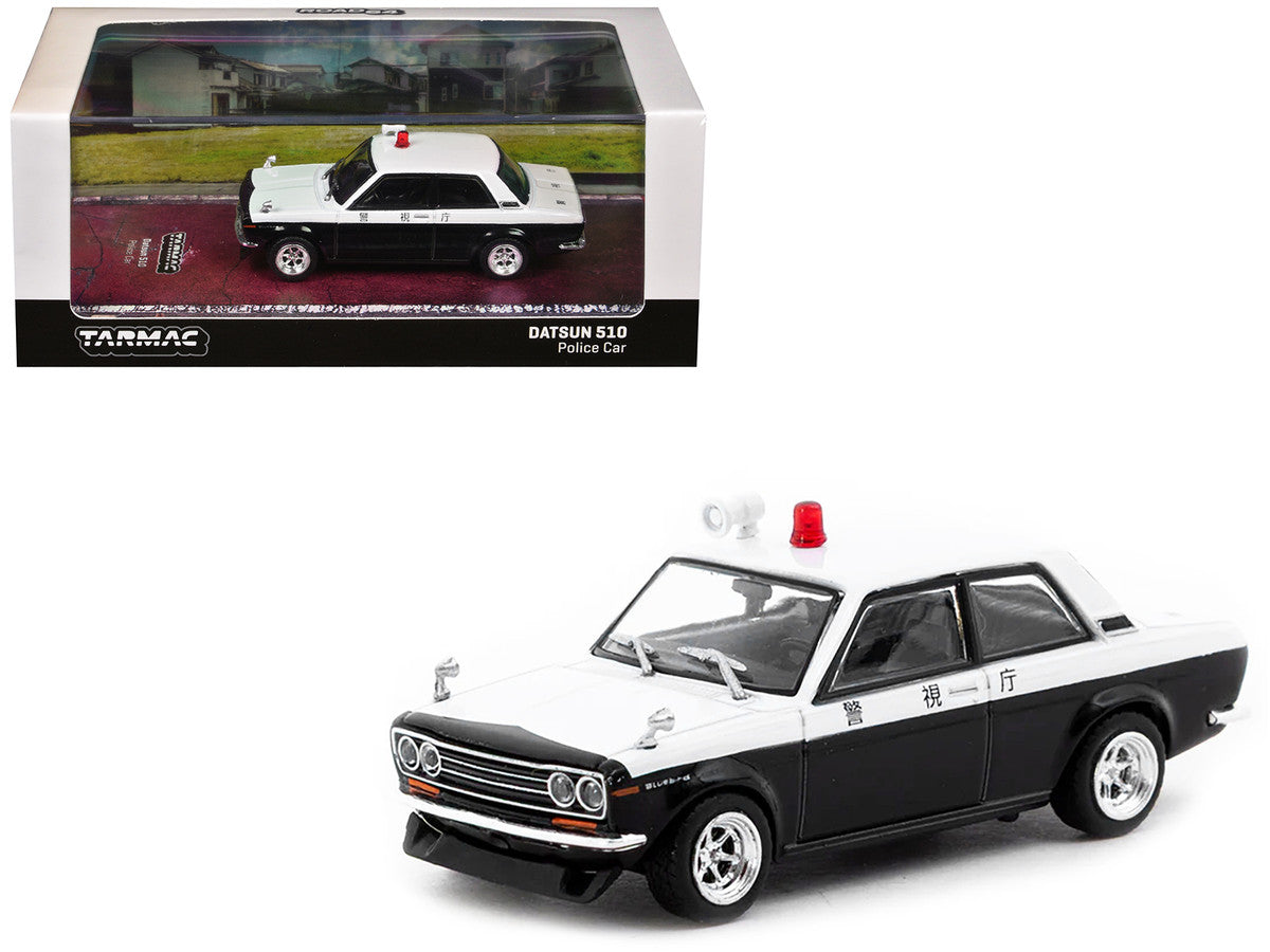 Datsun 510 "Japanese Police" Black and White "Road64" Series 1/64 Diecast Model Car by Tarmac Works-0