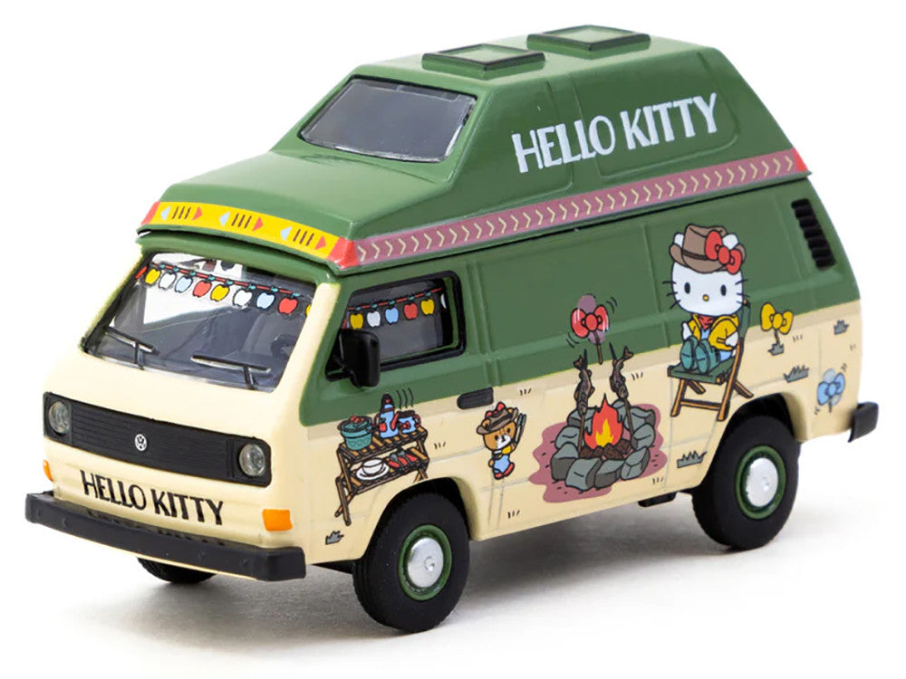 Volkswagen T3 Van "Hello Kitty Camping" Green and Beige with Graphics "Collab64" Series 1/64 Diecast Model Car by Schuco & Tarmac Works-0
