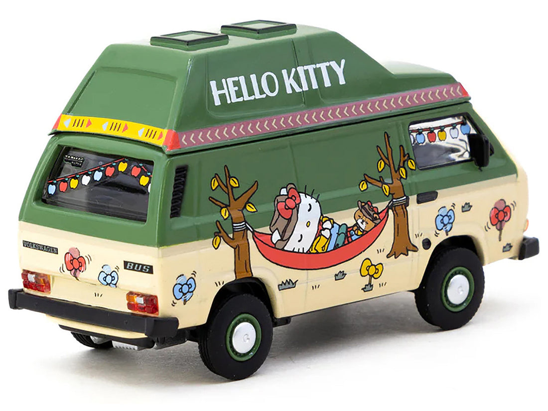 Volkswagen T3 Van "Hello Kitty Camping" Green and Beige with Graphics "Collab64" Series 1/64 Diecast Model Car by Schuco & Tarmac Works-1