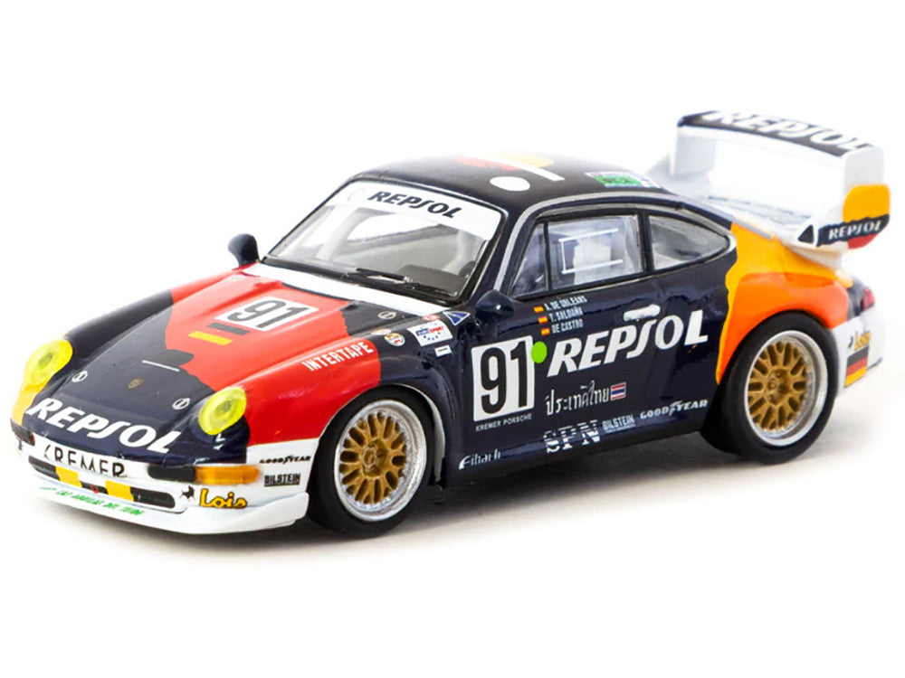 Porsche 911 GT2 #91 Tomas Saldana - Miguel Angel de Castro - Prince Alfonso de Orleans-Borbon "Kremer Racing - Repsol" "24 Hours of Le Mans" (1995) "Collab64" Series 1/64 Diecast Model Car by Schuco & Tarmac Works-1