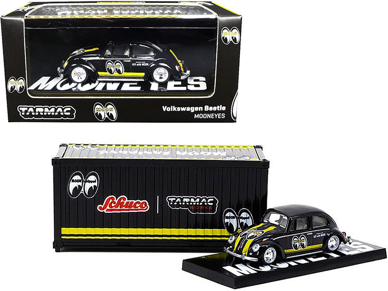 Volkswagen Beetle "Mooneyes" Black with Yellow Stripes with Container Case "Collaboration Model" 1/64 Diecast Model Car by Schuco & Tarmac Works-0