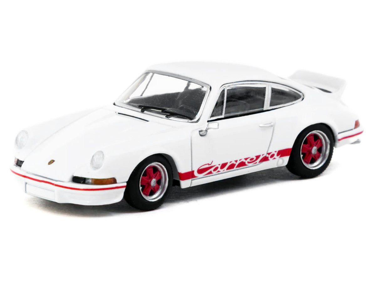 Porsche 911 Carrera RS 2.7 Lightweight White with Red Stripes "Collab64" Series 1/64 Diecast Model Car by Schuco & Tarmac Works