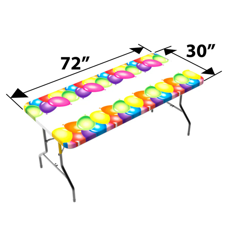 TC Plus 30 Inch Wide X 72 Inch long Balloons Fitted PEVA Vinyl Tablecloth for 6' Folding Tables 2