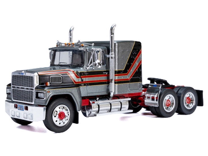 Ford 1978 LTL 9000 Truck Tractor Gray Metallic with Red and Black Stripes 1/43 Diecast Model by IXO Models