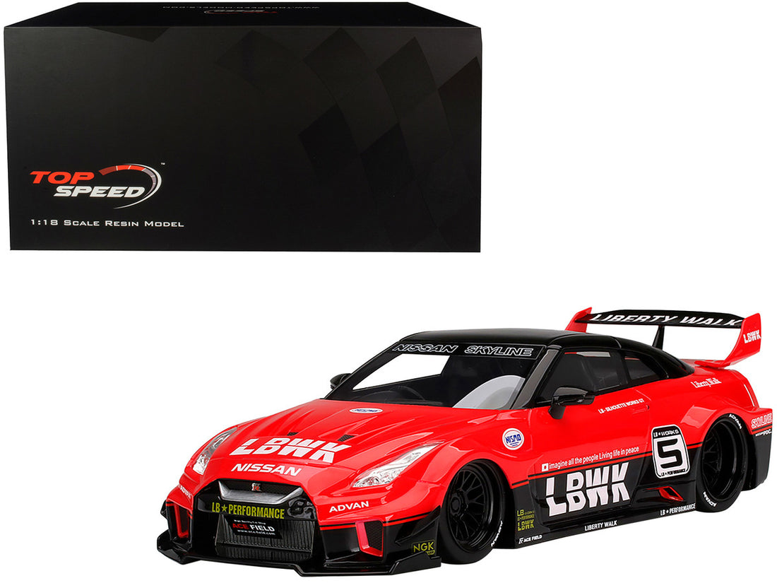 Nissan 35GT-RR Ver.1 LB-Silhouette Works GT #5 RHD (Right Hand Drive) LBWK Red and Black 1/18 Model Car by Top Speed-0