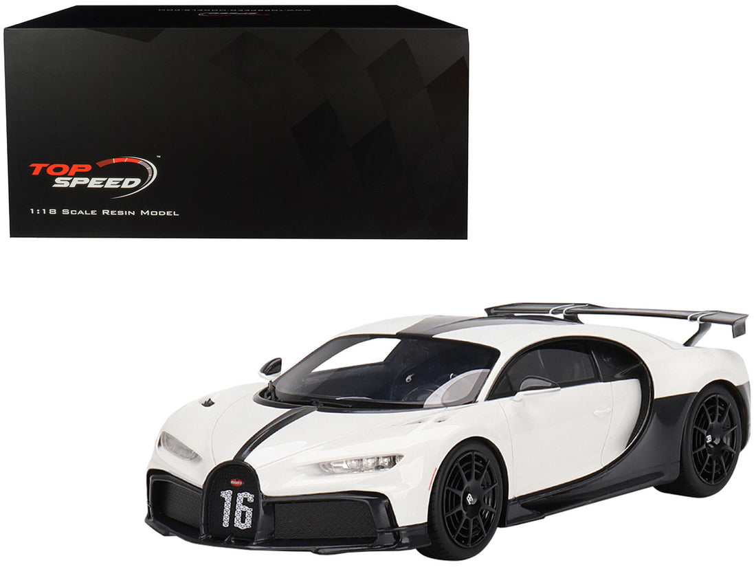 Bugatti Chiron Pur Sport White and Black 1/18 Model Car by Top Speed-0