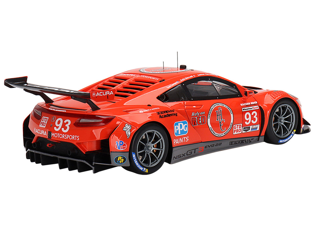 Acura NSX GT3 EVO22 #93 Ashton Harrison - Kyle Marcelli - Tom Long "WTR Racers Edge Motorsports" 12 Hours of Sebring (2022) 1/18 Model Car by Top Speed-3