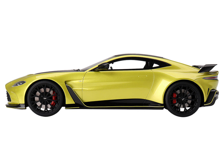 2022 Aston Martin V12 Vantage RHD (Right Hand Drive) Cosmopolitan Yellow with Black Hood and Top 1/18 Model Car by Top Speed-0