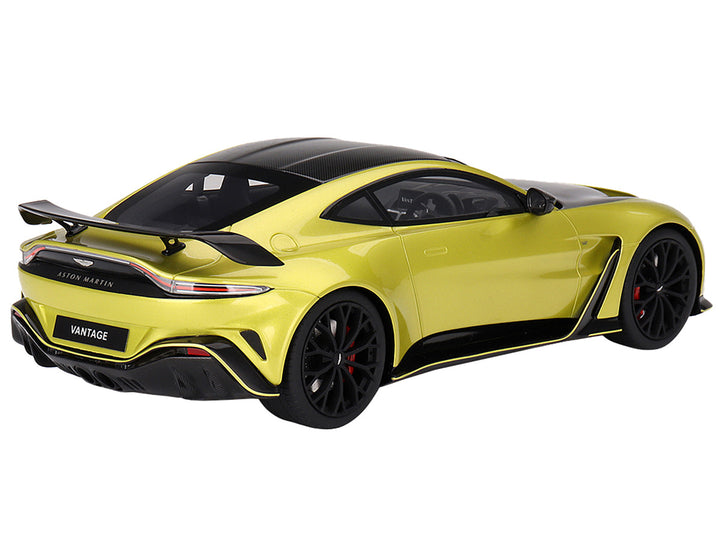 2022 Aston Martin V12 Vantage RHD (Right Hand Drive) Cosmopolitan Yellow with Black Hood and Top 1/18 Model Car by Top Speed-1