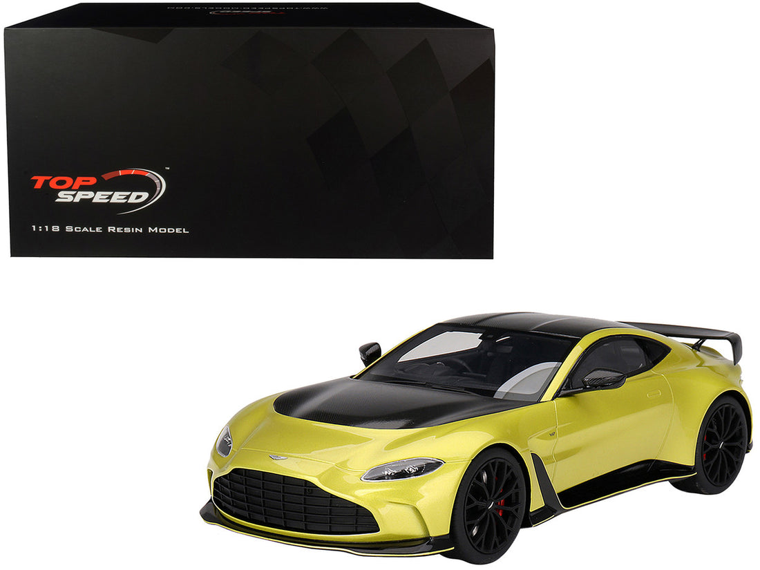 2022 Aston Martin V12 Vantage RHD (Right Hand Drive) Cosmopolitan Yellow with Black Hood and Top 1/18 Model Car by Top Speed-3