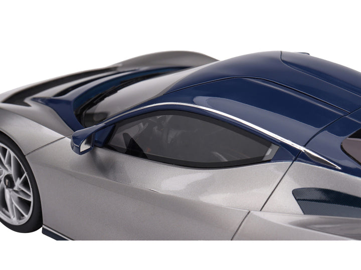 2019 Automobili Pininfarina Battista Argento Liquido Silver Metallic with Blu del Re Blue Top "US Launch Edition" 1/18 Model Car by Top Speed-1