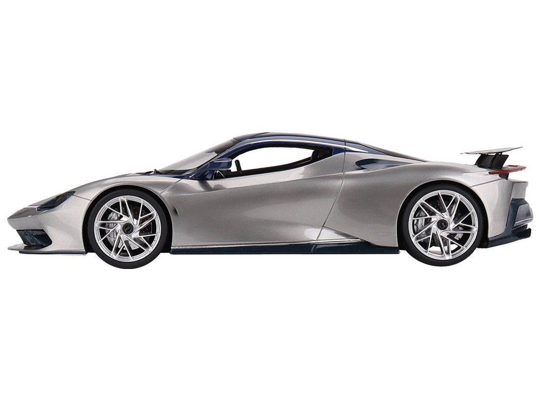 2019 Automobili Pininfarina Battista Argento Liquido Silver Metallic with Blu del Re Blue Top "US Launch Edition" 1/18 Model Car by Top Speed-2