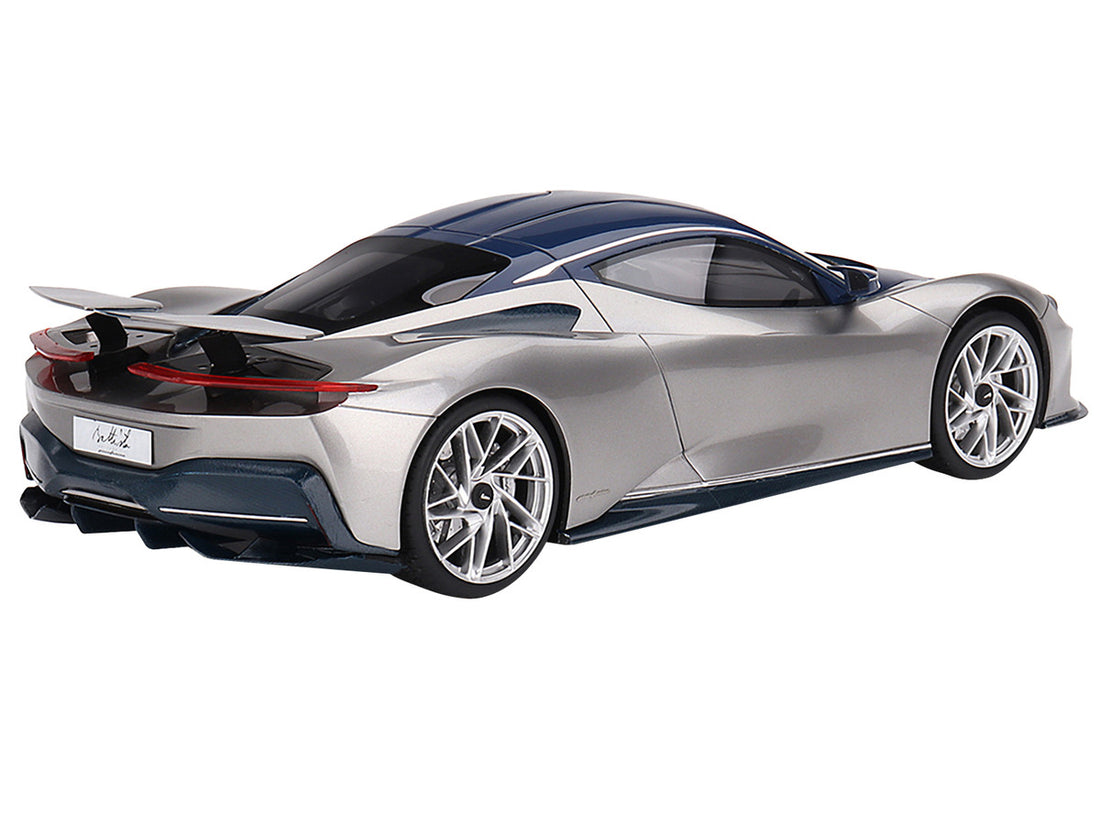 2019 Automobili Pininfarina Battista Argento Liquido Silver Metallic with Blu del Re Blue Top "US Launch Edition" 1/18 Model Car by Top Speed-3