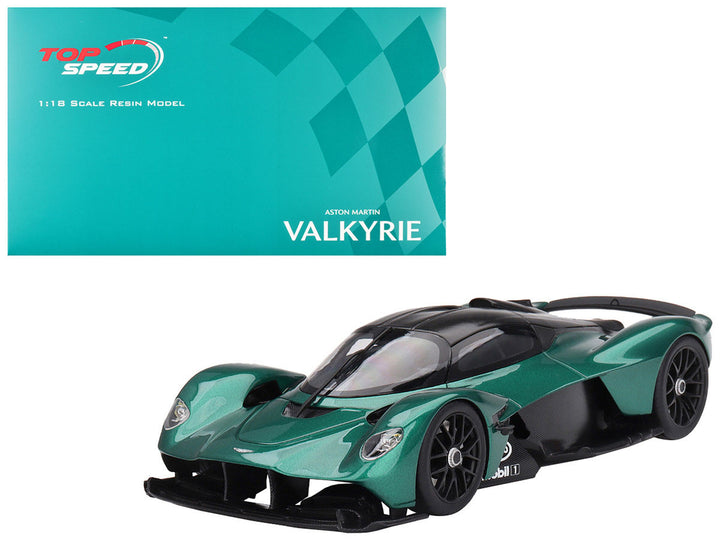 Aston Martin Valkyrie Aston Martin Racing Green Metallic with Black Top 1/18 Model Car by Top Speed-0