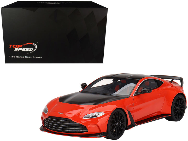 Aston Martin V12 Vantage RHD (Right Hand Drive) Scorpus Red with Black Top and Carbon Hood 1/18 Model Car by Top Speed-0